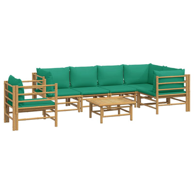 7 Piece Garden Lounge Set with Green Cushions  Bamboo Payday Deals