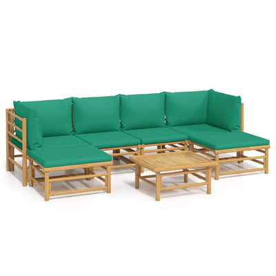 7 Piece Garden Lounge Set with Green Cushions  Bamboo Payday Deals