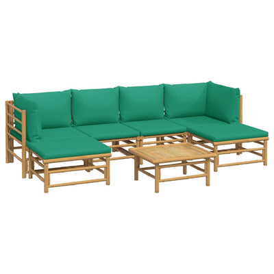 7 Piece Garden Lounge Set with Green Cushions  Bamboo Payday Deals