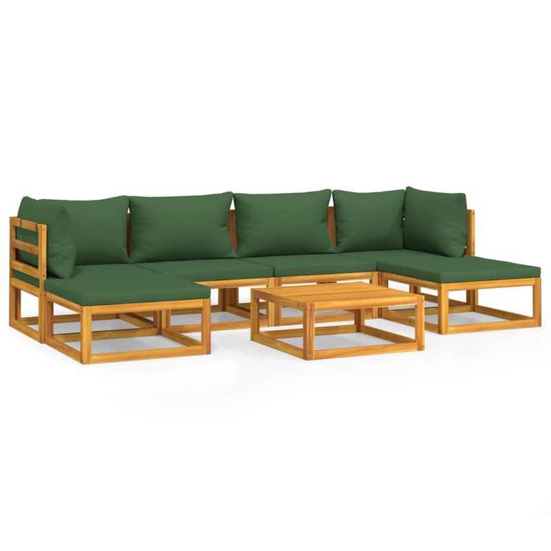 7 Piece Garden Lounge Set with Green Cushions Solid Wood Payday Deals