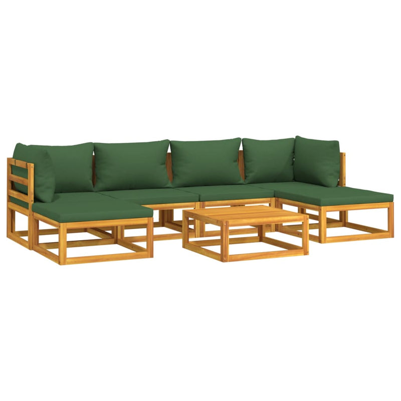7 Piece Garden Lounge Set with Green Cushions Solid Wood Payday Deals