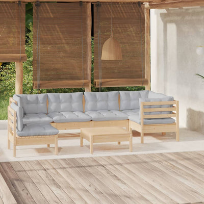 7 Piece Garden Lounge Set with Grey Cushions Pinewood Payday Deals