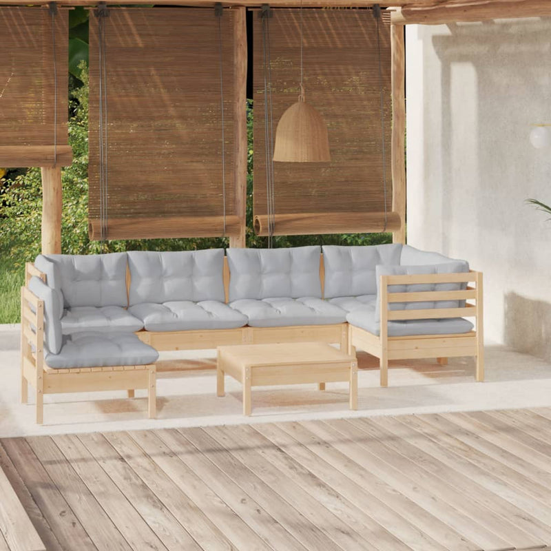 7 Piece Garden Lounge Set with Grey Cushions Pinewood Payday Deals