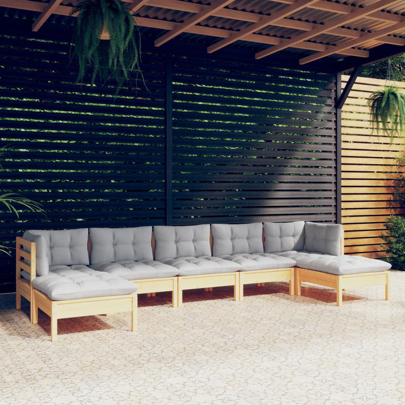 7 Piece Garden Lounge Set with Grey Cushions Pinewood Payday Deals