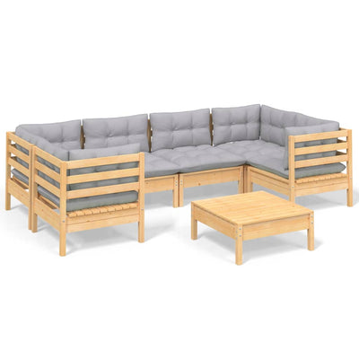 7 Piece Garden Lounge Set with Grey Cushions Pinewood Payday Deals