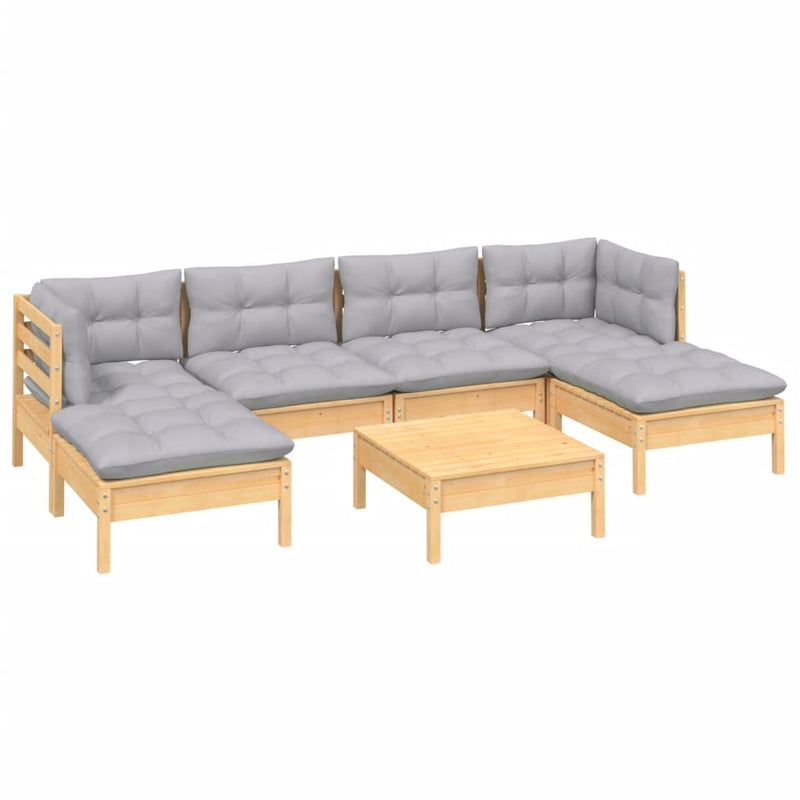 7 Piece Garden Lounge Set with Grey Cushions Pinewood Payday Deals