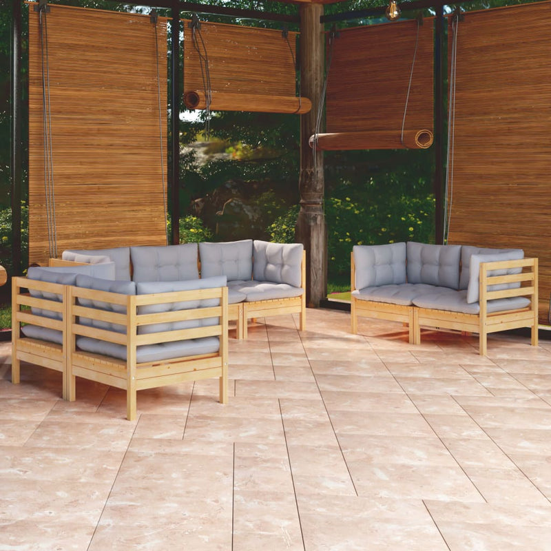 7 Piece Garden Lounge Set with Grey Cushions Solid Pinewood Payday Deals