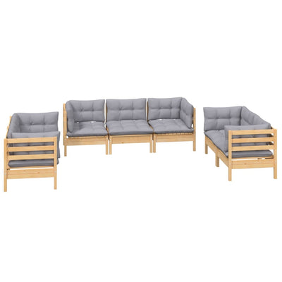 7 Piece Garden Lounge Set with Grey Cushions Solid Pinewood Payday Deals