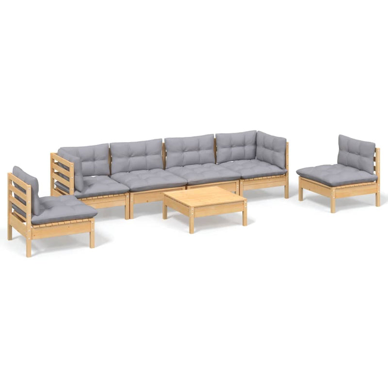 7 Piece Garden Lounge Set with Grey Cushions Solid Pinewood Payday Deals