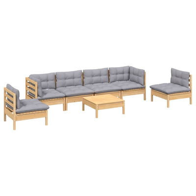 7 Piece Garden Lounge Set with Grey Cushions Solid Pinewood Payday Deals