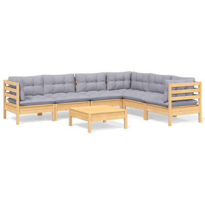 7 Piece Garden Lounge Set with Grey Cushions Solid Pinewood Payday Deals