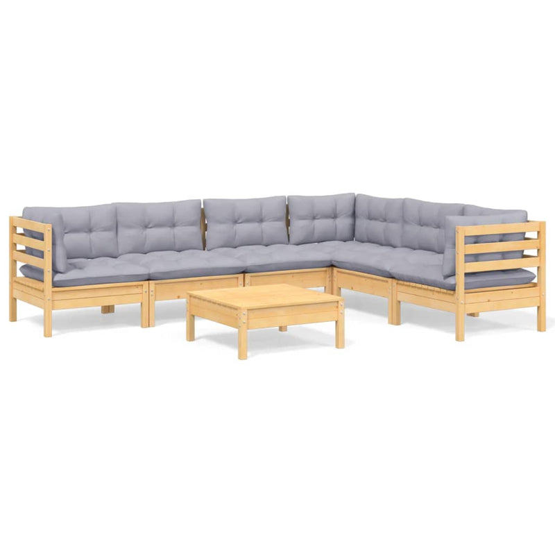 7 Piece Garden Lounge Set with Grey Cushions Solid Pinewood Payday Deals