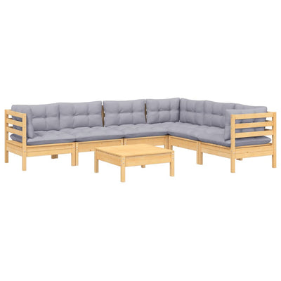 7 Piece Garden Lounge Set with Grey Cushions Solid Pinewood Payday Deals