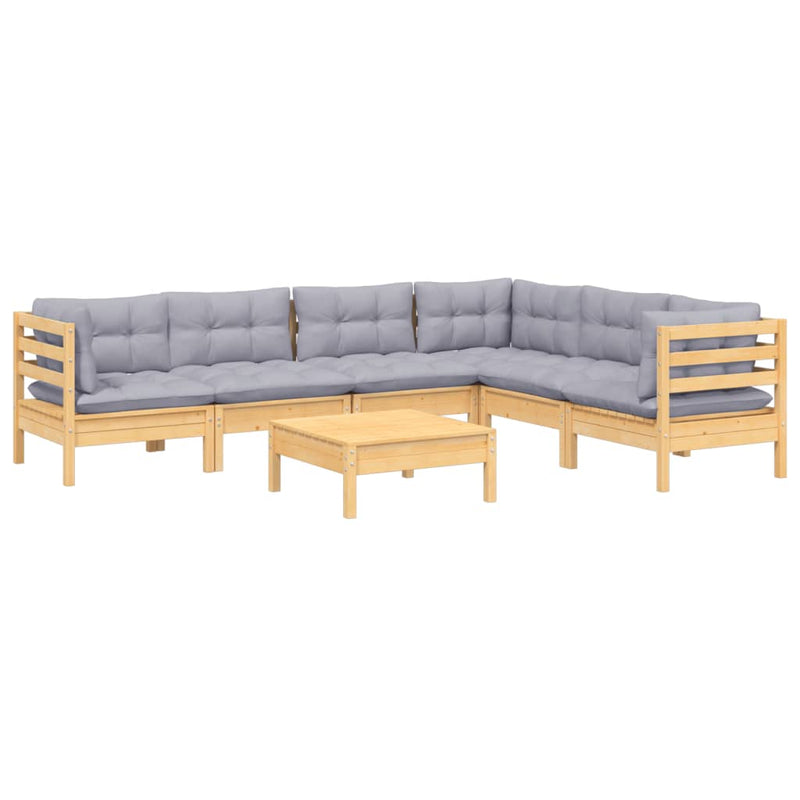 7 Piece Garden Lounge Set with Grey Cushions Solid Pinewood Payday Deals