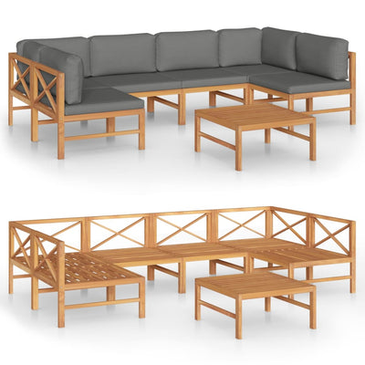 7 Piece Garden Lounge Set with Grey Cushions Solid Teak Wood Payday Deals