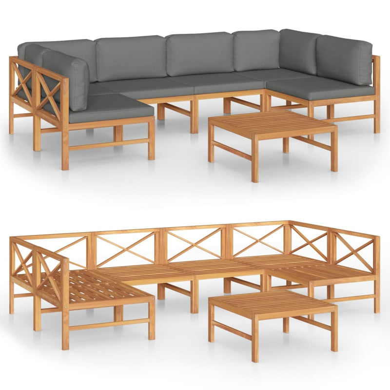 7 Piece Garden Lounge Set with Grey Cushions Solid Teak Wood Payday Deals