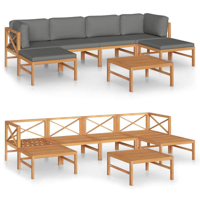 7 Piece Garden Lounge Set with Grey Cushions Solid Teak Wood Payday Deals