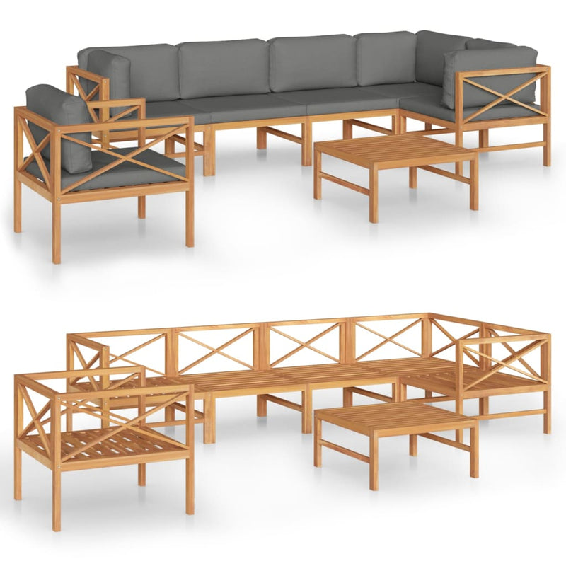 7 Piece Garden Lounge Set with Grey Cushions Solid Wood Teak Payday Deals
