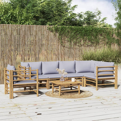 7 Piece Garden Lounge Set with Light Grey Cushions Bamboo