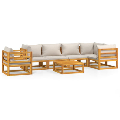 7 Piece Garden Lounge Set with Light Grey Cushions Solid Wood Payday Deals