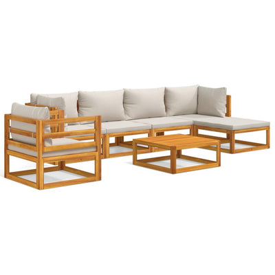 7 Piece Garden Lounge Set with Light Grey Cushions Solid Wood Payday Deals