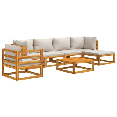 7 Piece Garden Lounge Set with Light Grey Cushions Solid Wood Payday Deals