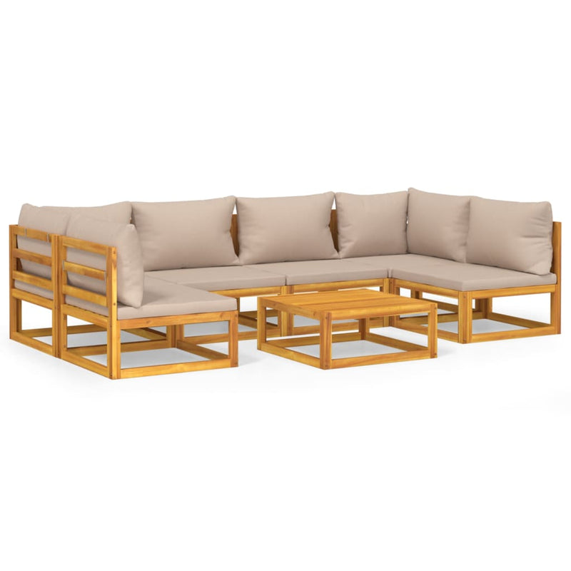 7 Piece Garden Lounge Set with Taupe Cushions Solid Wood Payday Deals