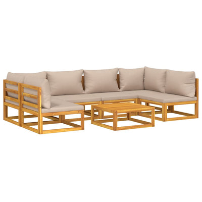7 Piece Garden Lounge Set with Taupe Cushions Solid Wood Payday Deals