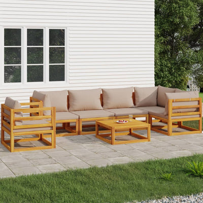 7 Piece Garden Lounge Set with Taupe Cushions Solid Wood Payday Deals