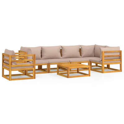 7 Piece Garden Lounge Set with Taupe Cushions Solid Wood Payday Deals