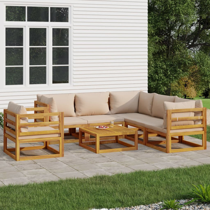7 Piece Garden Lounge Set with Taupe Cushions Solid Wood Payday Deals