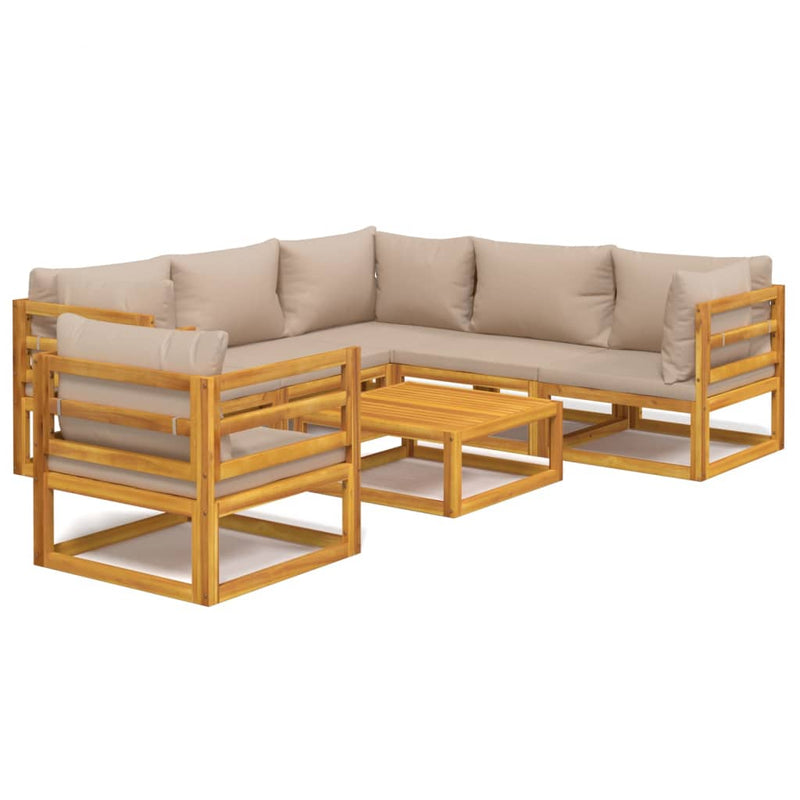 7 Piece Garden Lounge Set with Taupe Cushions Solid Wood Payday Deals