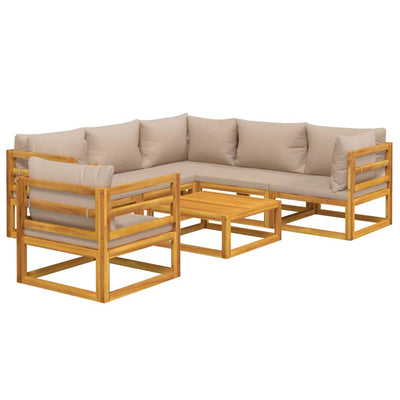7 Piece Garden Lounge Set with Taupe Cushions Solid Wood Payday Deals