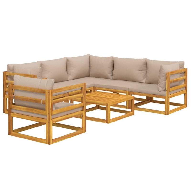 7 Piece Garden Lounge Set with Taupe Cushions Solid Wood Payday Deals