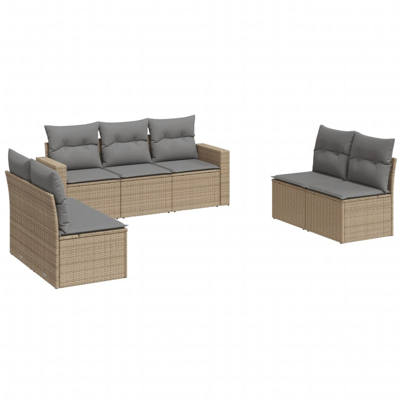 7 Piece Garden Sofa Set with Cushions Beige Poly Rattan Payday Deals