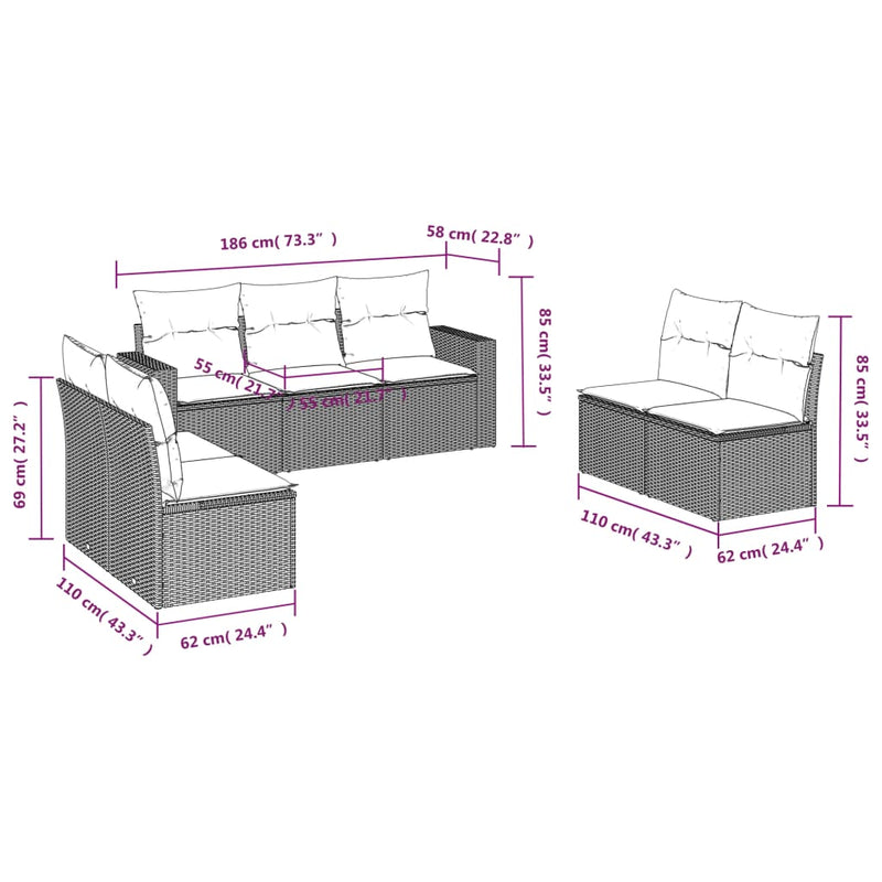 7 Piece Garden Sofa Set with Cushions Beige Poly Rattan Payday Deals