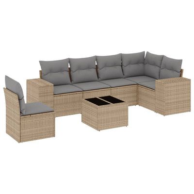 7 Piece Garden Sofa Set with Cushions Beige Poly Rattan Payday Deals