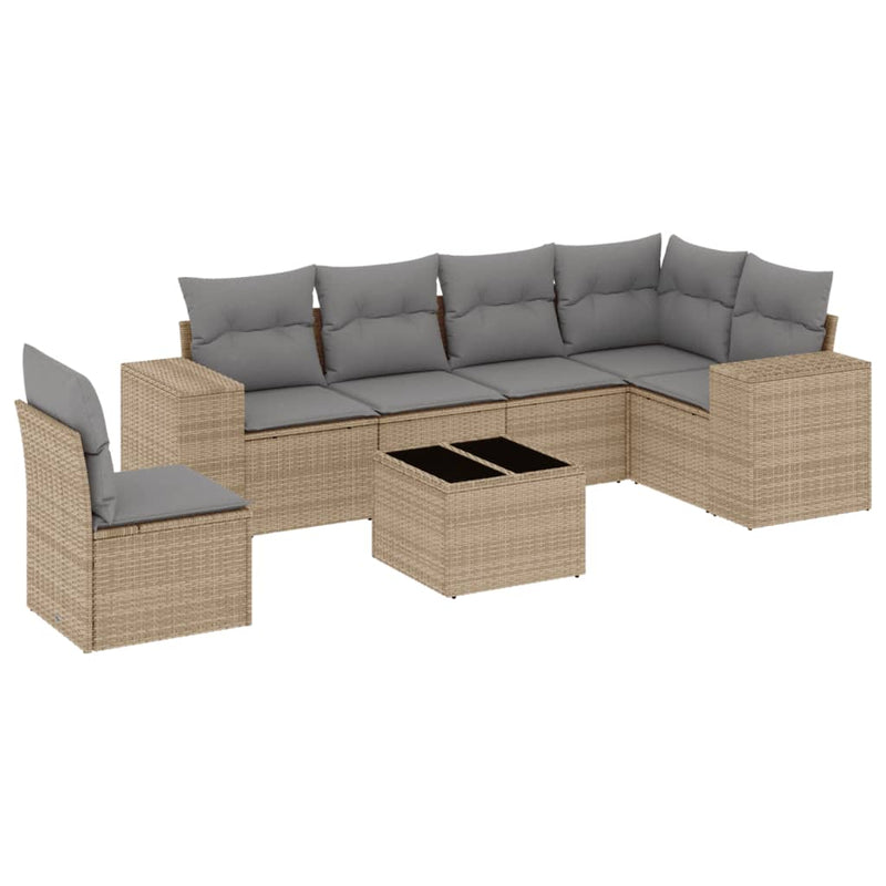 7 Piece Garden Sofa Set with Cushions Beige Poly Rattan Payday Deals