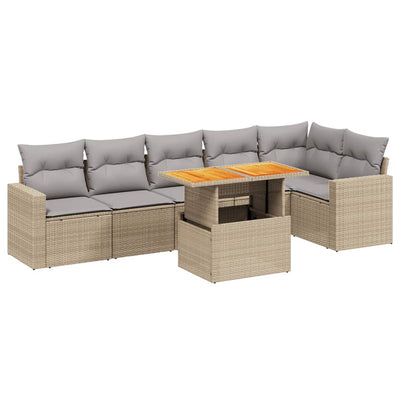 7 Piece Garden Sofa Set with Cushions Beige Poly Rattan Payday Deals