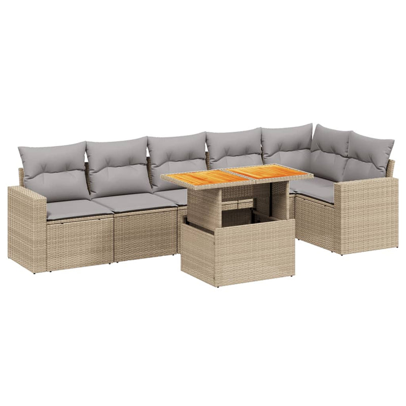 7 Piece Garden Sofa Set with Cushions Beige Poly Rattan Payday Deals