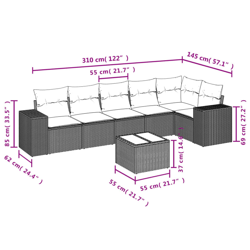 7 Piece Garden Sofa Set with Cushions Beige Poly Rattan Payday Deals