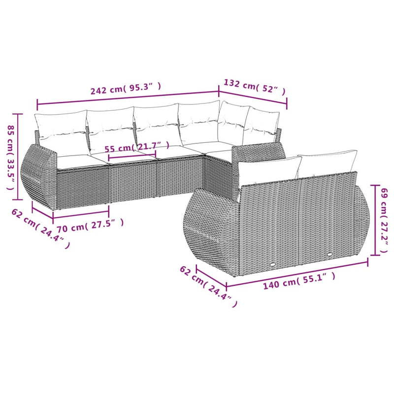 7 Piece Garden Sofa Set with Cushions Beige Poly Rattan Payday Deals