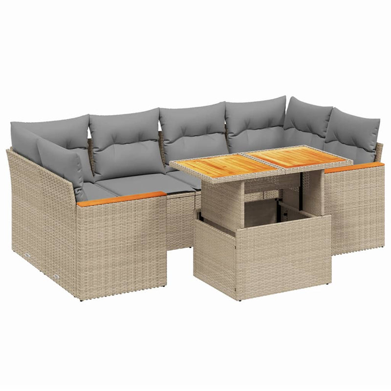 7 Piece Garden Sofa Set with Cushions Beige Poly Rattan Payday Deals