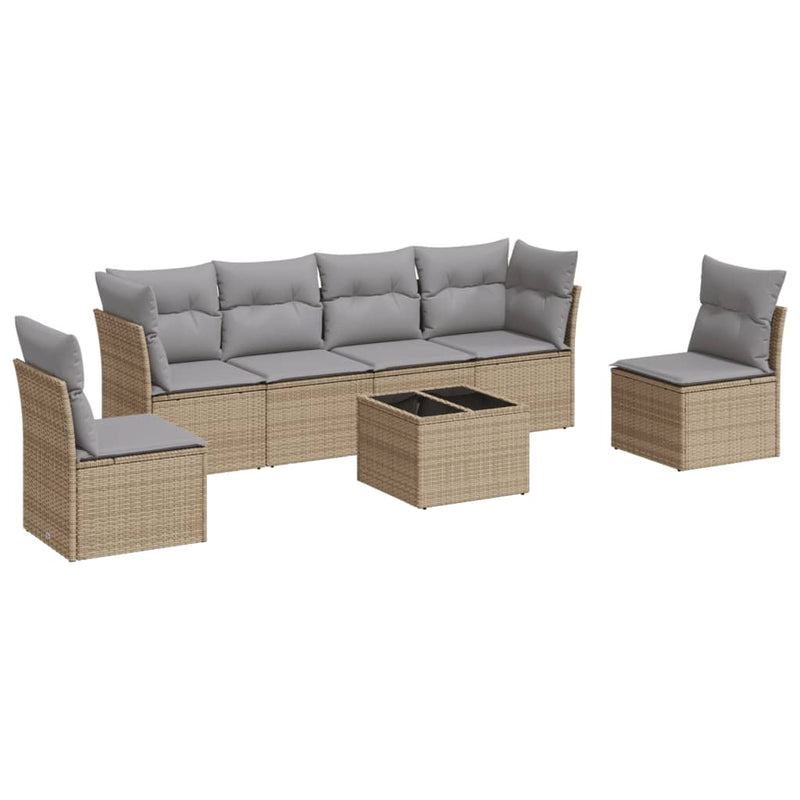 7 Piece Garden Sofa Set with Cushions Beige Poly Rattan Payday Deals