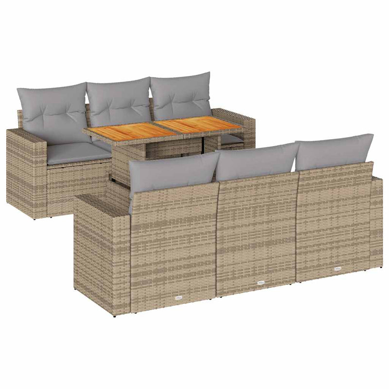 7 Piece Garden Sofa Set with Cushions Beige Poly Rattan Payday Deals