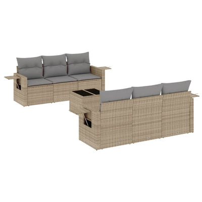 7 Piece Garden Sofa Set with Cushions Beige Poly Rattan Payday Deals