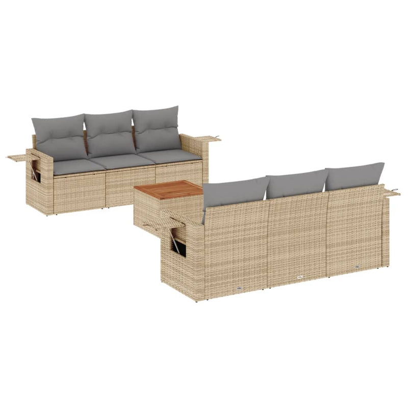 7 Piece Garden Sofa Set with Cushions Beige Poly Rattan Payday Deals