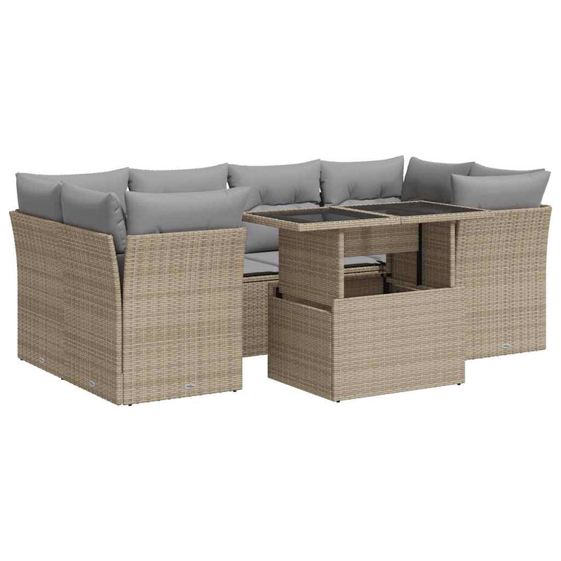 7 Piece Garden Sofa Set with Cushions Beige Poly Rattan Payday Deals