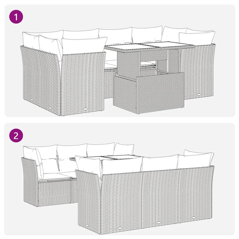 7 Piece Garden Sofa Set with Cushions Beige Poly Rattan Payday Deals