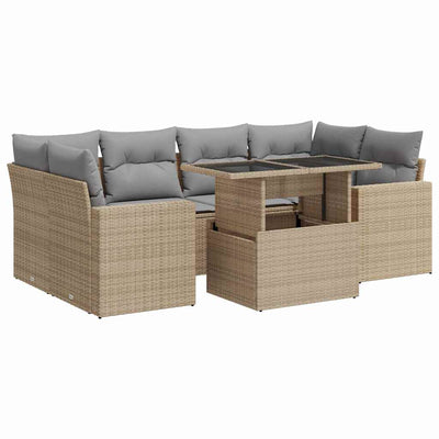 7 Piece Garden Sofa Set with Cushions Beige Poly Rattan Payday Deals